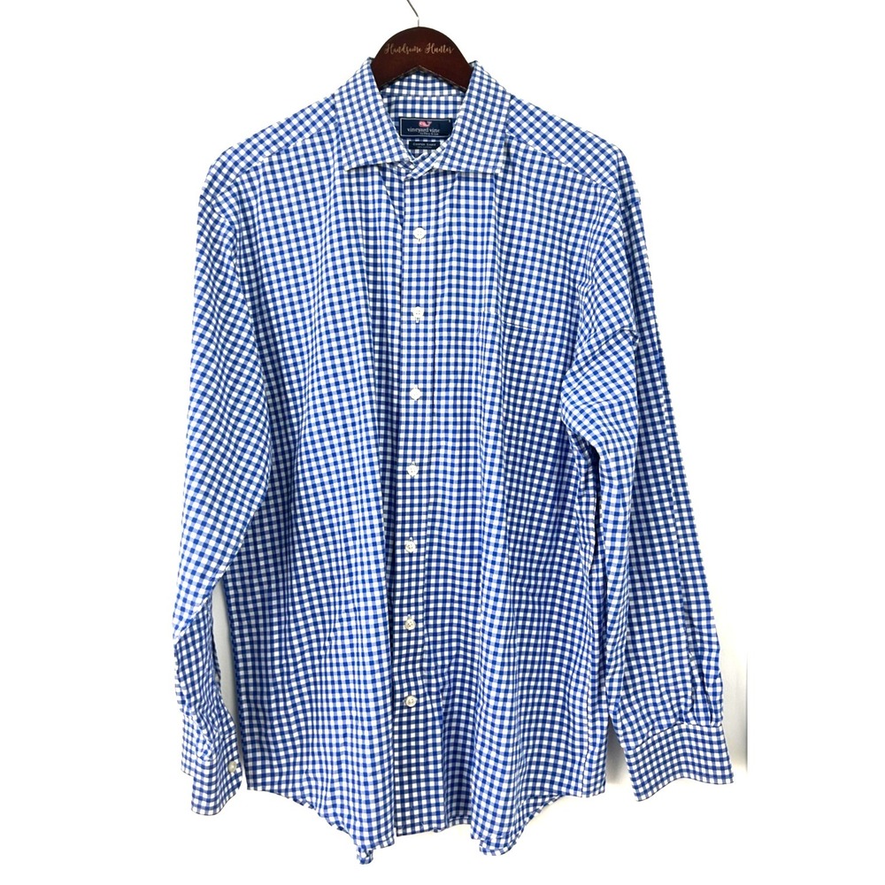Vineyard Vines Mens Shirt Sz XL Cooper Fit Gingham Blue Check Performance 1134H4